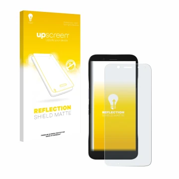 Face avant d’un emballage produit avec le logo de la marque upscreen. À côté, l’appareil Datalogic Memor 12 est représenté ave