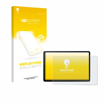 Face avant d’un emballage produit avec le logo de la marque upscreen. À côté, l’appareil Samsung Galaxy Tab S10 FE WiFi est re