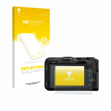 Face avant d’un emballage produit avec le logo de la marque upscreen. À côté, l’appareil Canon EOS R50 V est représenté avec l