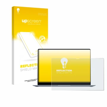 Face avant d’un emballage produit avec le logo de la marque upscreen. À côté, l’appareil Samsung Galaxy Book4 15.6