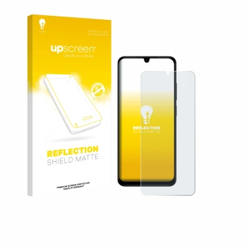 Face avant d’un emballage produit avec le logo de la marque upscreen. À côté, l’appareil Xiaomi Redmi A5 est représenté avec l