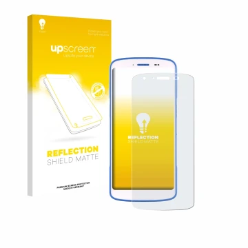 Face avant d’un emballage produit avec le logo de la marque upscreen. À côté, l’appareil Zebra HC 25 est représenté avec la pr