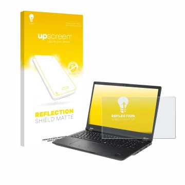 Face avant d’un emballage produit avec le logo de la marque upscreen. À côté, l’appareil Fujitsu Lifebook U7511 est représenté