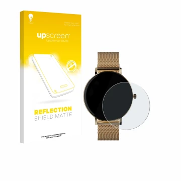 Face avant d’un emballage produit avec le logo de la marque upscreen. À côté, l’appareil ZenWatch Venice Pro est représenté av