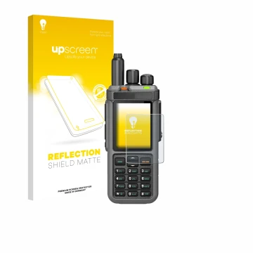 Face avant d’un emballage produit avec le logo de la marque upscreen. À côté, l’appareil Radtel RT-880 est représenté avec la 