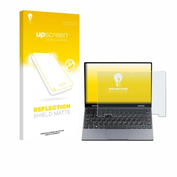 Face avant d’un emballage produit avec le logo de la marque upscreen. À côté, l’appareil Chuwi MiniBook X N150 est représenté 