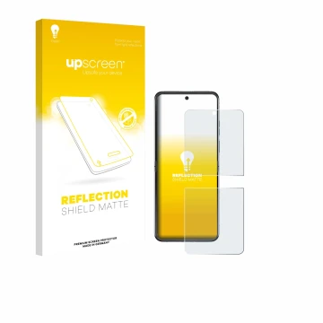 Face avant d’un emballage produit avec le logo de la marque upscreen. À côté, l’appareil Motorola Razr 60 est représenté avec 