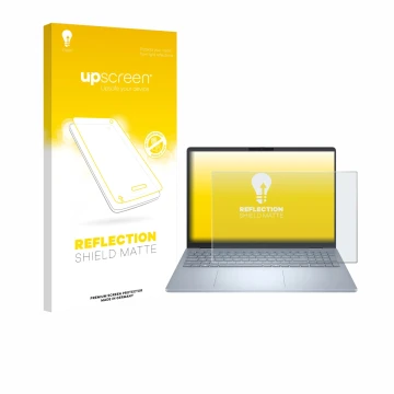 Face avant d’un emballage produit avec le logo de la marque upscreen. À côté, l’appareil Dell 16 Plus Laptop est représenté av