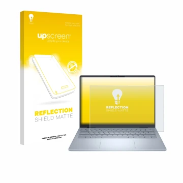 Face avant d’un emballage produit avec le logo de la marque upscreen. À côté, l’appareil Dell 14 Plus Laptop est représenté av