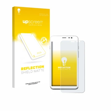 Face avant d’un emballage produit avec le logo de la marque upscreen. À côté, l’appareil Pax CCV Fly A77 est représenté avec l