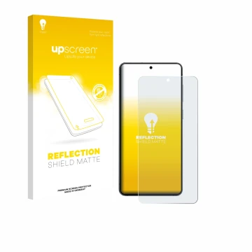 Face avant d’un emballage produit avec le logo de la marque upscreen. À côté, l’appareil Samsung Galaxy S25 Edge est représent