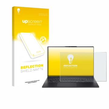 Face avant d’un emballage produit avec le logo de la marque upscreen. À côté, l’appareil Acer Swift 16 AI est représenté avec 