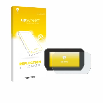 Face avant d’un emballage produit avec le logo de la marque upscreen. À côté, l’appareil Ducati V4 Rally (2024) est représenté