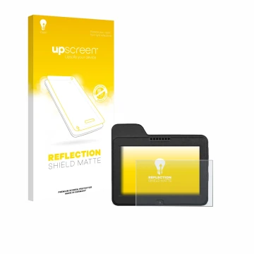 Face avant d’un emballage produit avec le logo de la marque upscreen. À côté, l’appareil Naviter Omni est représenté avec la p