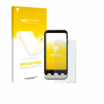 Face avant d’un emballage produit avec le logo de la marque upscreen. À côté, l’appareil Doro Aurora A10 est représenté avec l