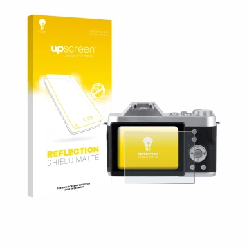 Face avant d’un emballage produit avec le logo de la marque upscreen. À côté, l’appareil Rollei Powerflex 10x Retro est représ