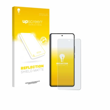 Face avant d’un emballage produit avec le logo de la marque upscreen. À côté, l’appareil realme GT 7 est représenté avec la pr