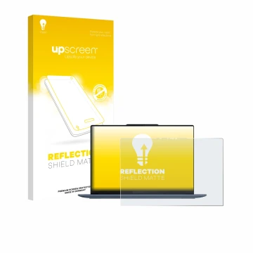 Face avant d’un emballage produit avec le logo de la marque upscreen. À côté, l’appareil Lenovo Yoga Slim 7 14Q8X9 est représe