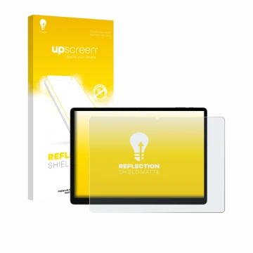 Face avant d’un emballage produit avec le logo de la marque upscreen. À côté, l’appareil Doogee Tab E3 Max 14 est représenté a