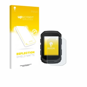 Face avant d’un emballage produit avec le logo de la marque upscreen. À côté, l’appareil Garmin Edge MTB est représenté avec l