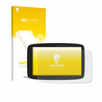Face avant d’un emballage produit avec le logo de la marque upscreen. À côté, l’appareil TomTom GO Camper Tour est représenté 
