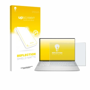Face avant d’un emballage produit avec le logo de la marque upscreen. À côté, l’appareil Dell 14 Premium Laptop est représenté