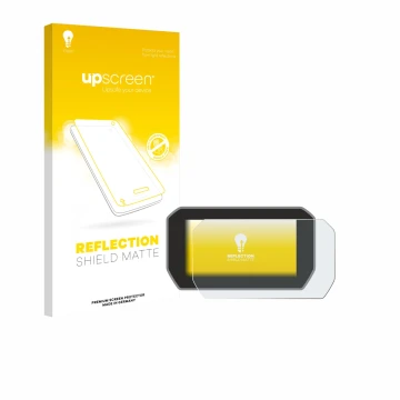 Face avant d’un emballage produit avec le logo de la marque upscreen. À côté, l’appareil Ducati V4S 2021 Affichage de la vites