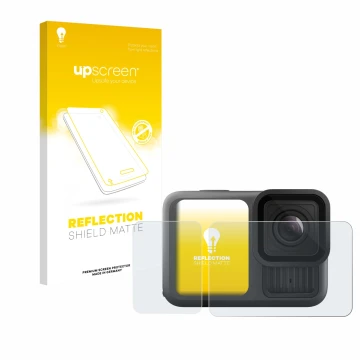 Face avant d’un emballage produit avec le logo de la marque upscreen. À côté, l’appareil GoPro Hero 13 Black Creator Edition e