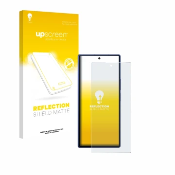 Face avant d’un emballage produit avec le logo de la marque upscreen. À côté, l’appareil Samsung Galaxy Z Fold 7 est représent