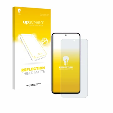 Face avant d’un emballage produit avec le logo de la marque upscreen. À côté, l’appareil Samsung Galaxy A56 5G (case-friendly)