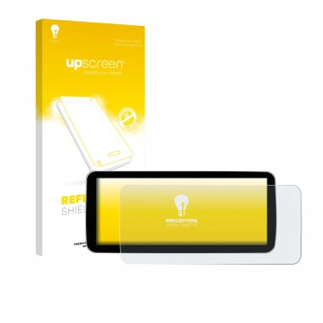 Face avant d’un emballage produit avec le logo de la marque upscreen. À côté, l’appareil Ninetom Car Radio 12.3