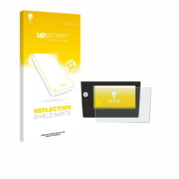 Face avant d’un emballage produit avec le logo de la marque upscreen. À côté, l’appareil Volkswagen Polo Life 2024 est représe