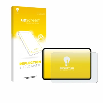 Face avant d’un emballage produit avec le logo de la marque upscreen. À côté, l’appareil Teclast T65 est représenté avec la pr