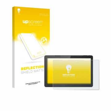 Face avant d’un emballage produit avec le logo de la marque upscreen. À côté, l’appareil Hannspree Pad 13.3