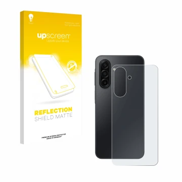Face avant d’un emballage produit avec le logo de la marque upscreen. À côté, l’appareil Samsung Galaxy A17 5G (Arrière) est r