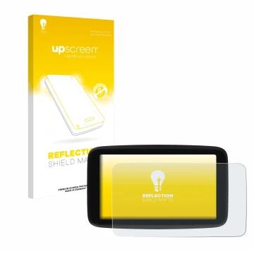 Face avant d’un emballage produit avec le logo de la marque upscreen. À côté, l’appareil TomTom GO Classic 5