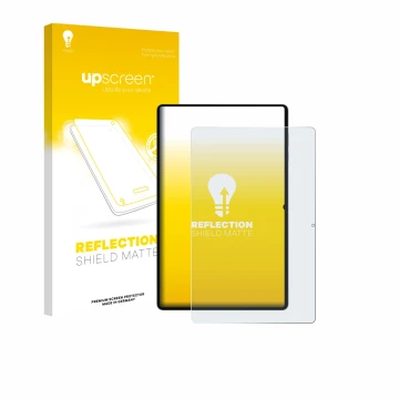 Face avant d’un emballage produit avec le logo de la marque upscreen. À côté, l’appareil Samsung Galaxy Tab S11 Ultra (portrai