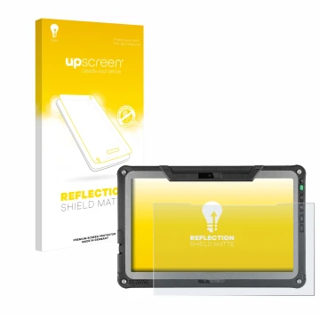 Face avant d’un emballage produit avec le logo de la marque upscreen. À côté, l’appareil Getac F110 G7 est représenté avec la 