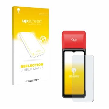 Face avant d’un emballage produit avec le logo de la marque upscreen. À côté, l’appareil iMin Swift 2 Pro est représenté avec 
