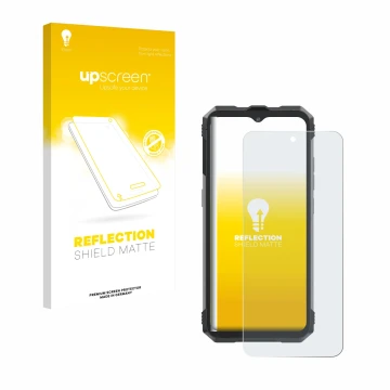 Face avant d’un emballage produit avec le logo de la marque upscreen. À côté, l’appareil Cubot King Kong AX est représenté ave