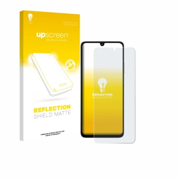 Face avant d’un emballage produit avec le logo de la marque upscreen. À côté, l’appareil Motorola Moto G06 est représenté avec