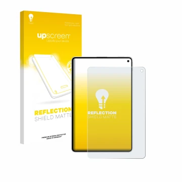Face avant d’un emballage produit avec le logo de la marque upscreen. À côté, l’appareil Huawei MatePad Mini est représenté av