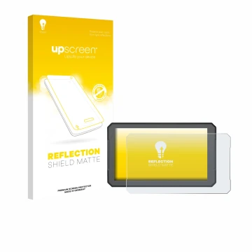 Face avant d’un emballage produit avec le logo de la marque upscreen. À côté, l’appareil BOUWOIMA Motorrad Carplay B7 7