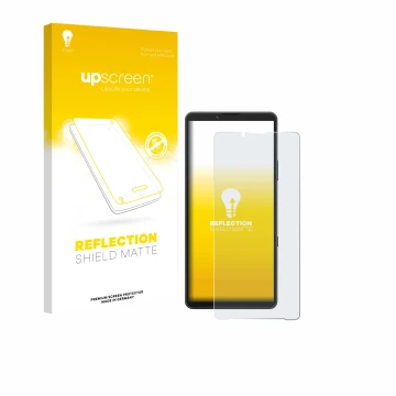 Face avant d’un emballage produit avec le logo de la marque upscreen. À côté, l’appareil Sony Xperia 10 VII est représenté ave