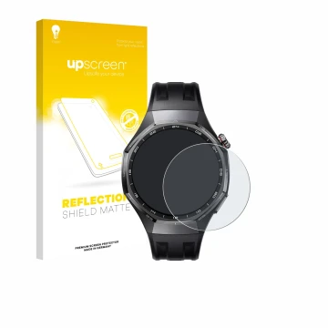 Face avant d’un emballage produit avec le logo de la marque upscreen. À côté, l’appareil Huawei Watch GT 6 Pro (46 mm) est rep