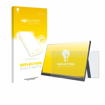 Face avant d’un emballage produit avec le logo de la marque upscreen. À côté, l’appareil Arzopa ‎60HZ/A1 15.6