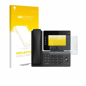 Face avant d’un emballage produit avec le logo de la marque upscreen. À côté, l’appareil Snom D865 est représenté avec la prot