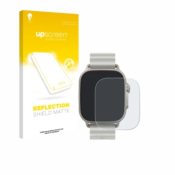 Face avant d’un emballage produit avec le logo de la marque upscreen. À côté, l’appareil realme Watch 5 est représenté avec la