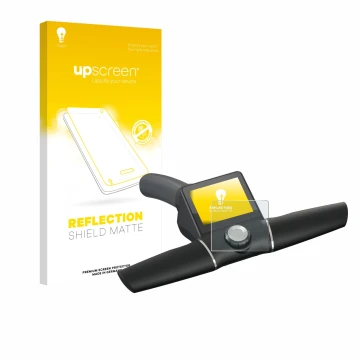 Face avant d’un emballage produit avec le logo de la marque upscreen. À côté, l’appareil Motocaddy M7 GPS Remote est représent