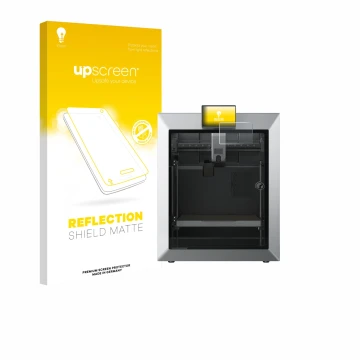 Face avant d’un emballage produit avec le logo de la marque upscreen. À côté, l’appareil Qidi Tech Q2 est représenté avec la p